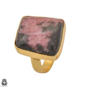 Shop Rhodonite Rings! Size 9.5 – Size 11 Rhodonite Ring Meditation Ring 24K Gold Ring GPR1242 | Natural genuine Rhodonite rings, simple unique handcrafted gemstone rings. #rings #jewelry #shopping #gift #handmade #fashion #style #affiliate #ad