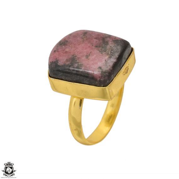Size 9.5 - Size 11 Rhodonite Ring Meditation Ring 24k Gold Ring Gpr1628
