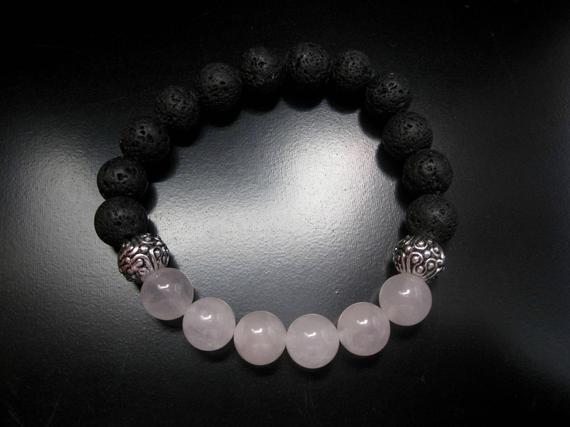 Rose Quartz Lava Stone Bracelet, Lava Stone Jewelry, Stretch Bracelet, Black Bracelet Jewelry, Diffuser Bracelet Diffuser Jewelry