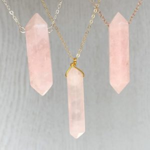 Shop Rose Quartz Necklaces! Rose Quartz Pendant Necklace, Mothers Day Gift Idea, Double Terminated Gemstone, Wire Wrapped Drop Pendant Small Pink Healing Stone Necklace | Natural genuine Rose Quartz necklaces. Buy crystal jewelry, handmade handcrafted artisan jewelry for women.  Unique handmade gift ideas. #jewelry #beadednecklaces #beadedjewelry #gift #shopping #handmadejewelry #fashion #style #product #necklaces #affiliate #ad