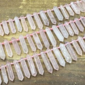 Shop Rose Quartz Beads! Double Terminated Rose Quartz Points Pink Quartz Crystal Stick Point Beads Supplies Top Drilled 9-12×25-45mm Full Strand KD | Natural genuine beads Rose Quartz beads for beading and jewelry making.  #jewelry #beads #beadedjewelry #diyjewelry #jewelrymaking #beadstore #beading #affiliate #ad