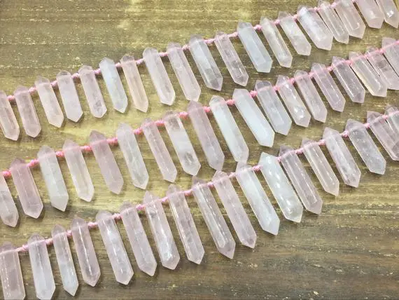 Double Terminated Rose Quartz Points Pink Quartz Crystal Stick Point Beads Supplies Top Drilled 9-12x25-45mm Full Strand Kd