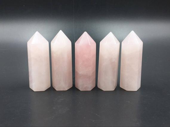 1.8" Rose Quartz Crystal Tower Point Pink Crystal Obelisk Standing Point Wand Meditation Healing Reiki Crystal Grid Supply Generator Decor