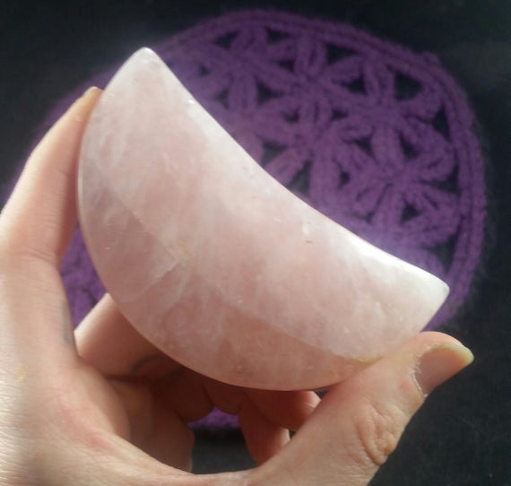 Rose Quartz Crescent Moon Carving Pink Crystals Magick Stones Moonchild Starseed Polished Carved Brazil