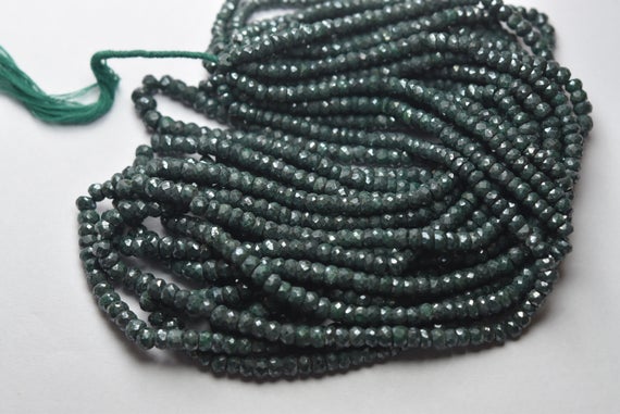 14 Inches Strand,natural Mystic Dyed Green Ruby Faceted Rondelles,size 3.5-4mm Approx