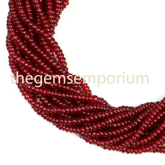 Longido Ruby Plain Rondelle Shape Beads, Natural Ruby Smooth Rondelle Beads, Ruby Plain Rondelle Beads, Natural Ruby Rondelle Beads