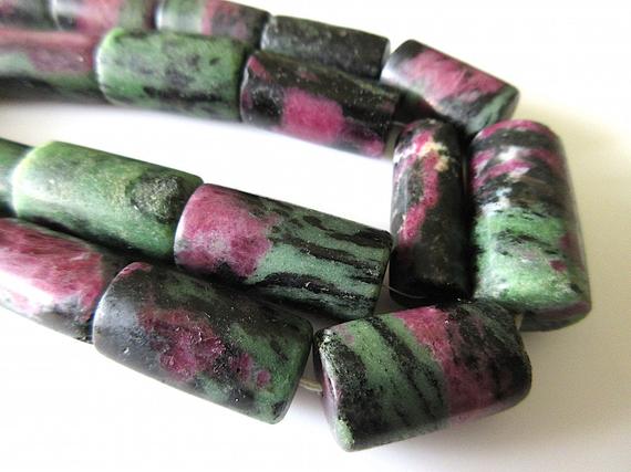 Natural Ruby Zoisite Smooth Pipe Shaped Tube Large Tumbles Beads, 20mm To 30mm Beads, Sold As 9 Inch Strand/18 Inch Strand, Gds519