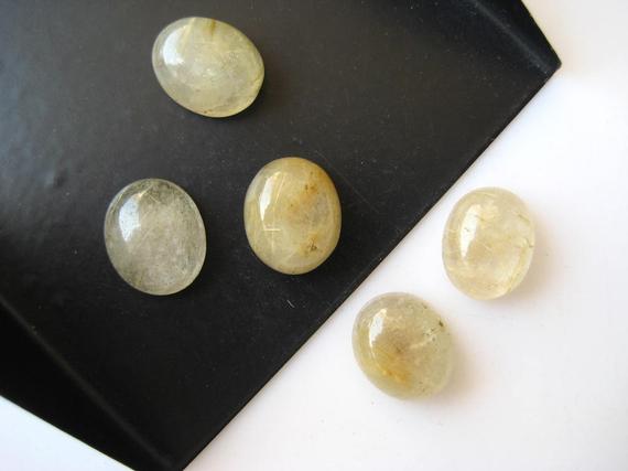 10 Pieces 11x9mm Each Gold Rutilated Quartz Oval Shaped Smooth Flat Back Loose Cabochons Bb243