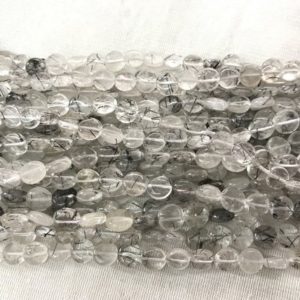 Shop Rutilated Quartz Bead Shapes! Genuine Black Rutilated Quartz 8mm – 12mm Flat Round Black Hair Quartz Grade AB Coin Beads 15 inch Jewelry Bracelet Necklace Material Supply | Natural genuine other-shape Rutilated Quartz beads for beading and jewelry making.  #jewelry #beads #beadedjewelry #diyjewelry #jewelrymaking #beadstore #beading #affiliate #ad