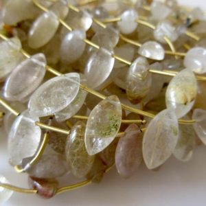 Shop Rutilated Quartz Bead Shapes! Golden Rutilated Quartz Gemstone Briolette Beads, Rutile Quartz Flat Back Marquise Beads,  15mm To 16mm each, 9 Inch Strand, GDS732 | Natural genuine other-shape Rutilated Quartz beads for beading and jewelry making.  #jewelry #beads #beadedjewelry #diyjewelry #jewelrymaking #beadstore #beading #affiliate #ad