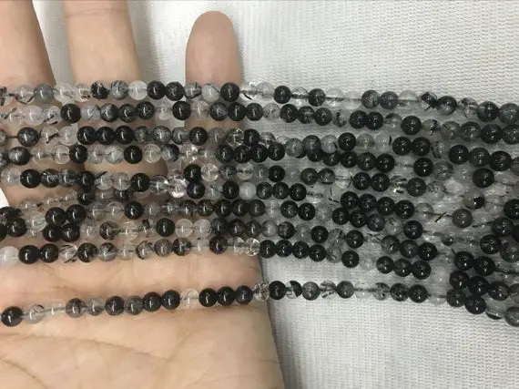 Special Offer Genuine Black Rutilated Quartz 4mmround Natural Black Hair Quartz Grade Ab Beads 15 Inch