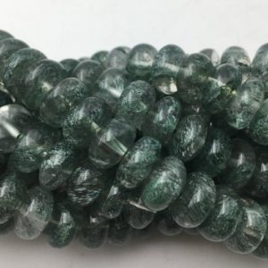 Shop Rutilated Quartz Rondelle Beads! Green Rutilated Quartz Smooth Rondelle Beads 4x6mm 5x8mm 6x10mm 15.5" Strand | Natural genuine rondelle Rutilated Quartz beads for beading and jewelry making.  #jewelry #beads #beadedjewelry #diyjewelry #jewelrymaking #beadstore #beading #affiliate #ad