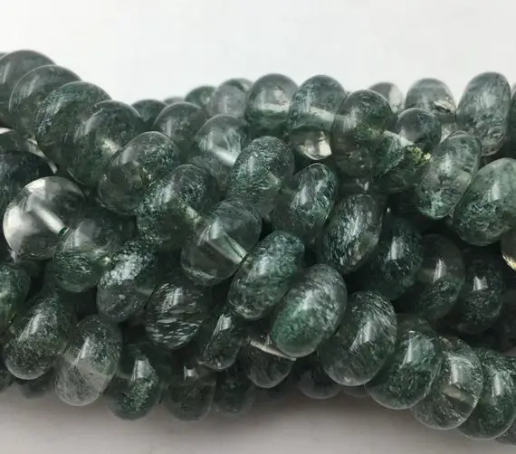 Green Rutilated Quartz Smooth Rondelle Beads 4x6mm 5x8mm 6x10mm 15.5" Strand