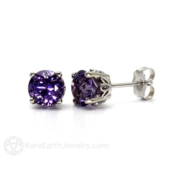 Color Change Sapphire Stud Earrings Sapphire Studs 6mm Post Earrings In 14k Gold Purple Gemstone Earrings