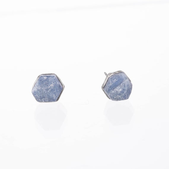 Large Raw Sapphire Stud Earrings • Sterling Silver • September Birthstone • Unique Whimsigoth Gemstone Jewelry • Handmade