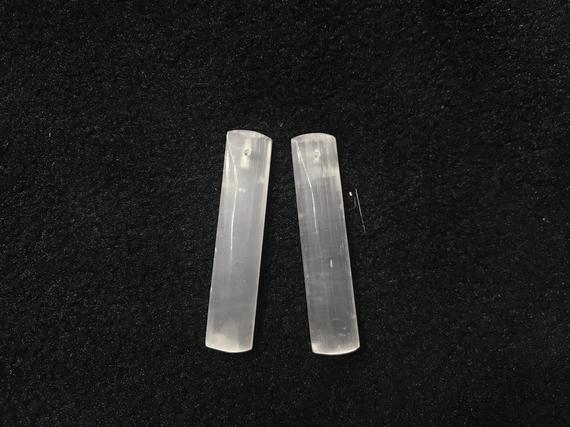 Natural White Selenite Long Rectangle-shaped 10x48mm Gemstone Genuine Freeshape Pendant ---1 Pair(2pcs)