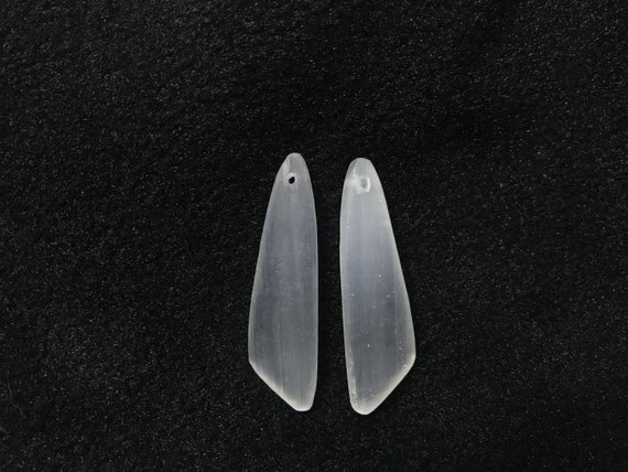 Natural White Selenite Wing-shaped 12x45mm Gemstone Genuine Freeshape Pendant ---1 Pair(2pcs)