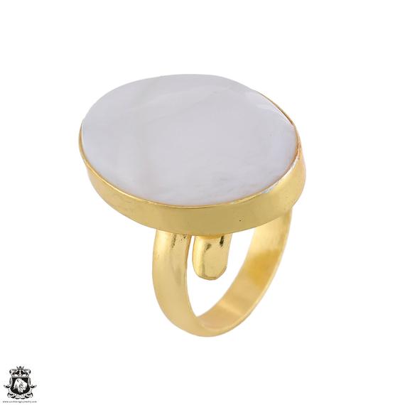 Size 8.5 - Size 10 Selenite Ring Meditation Ring 24k Gold Ring Gpr1744
