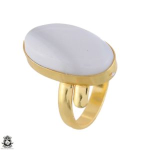 Shop Selenite Rings! Size 8.5 – Size 10 Adjustable Selenite Energy Healing Ring • Meditation Crystal Ring • 24K Gold  Ring GPR1747 | Natural genuine Selenite rings, simple unique handcrafted gemstone rings. #rings #jewelry #shopping #gift #handmade #fashion #style #affiliate #ad