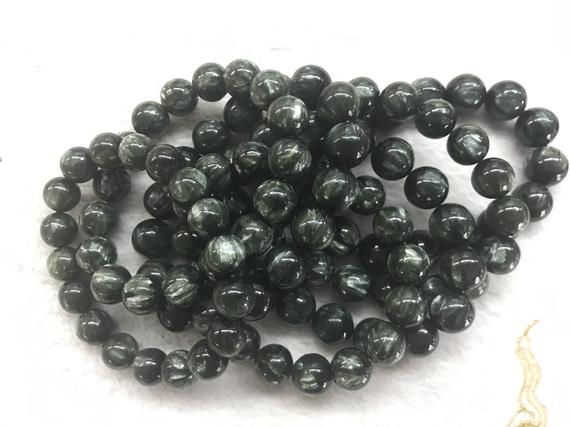 Genuine Seraphinite 12mm - 14mm Round Natural Green Gemstone Beads Grade Aa Finished Jewerly Bracelet Supply - 1piece