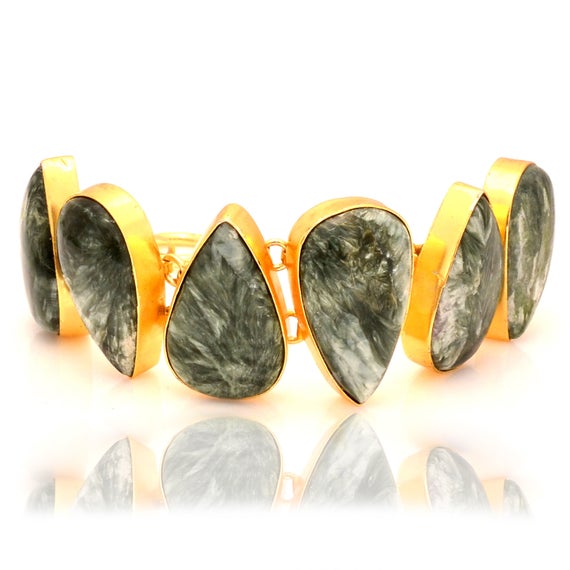 Seraphinite Gold  Healing Crystal Bracelet • Birthstone Bracelet Gb51