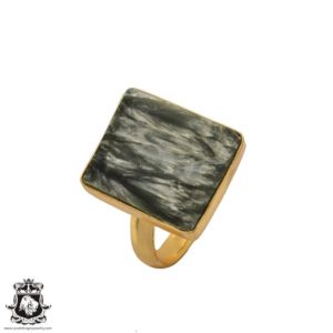 Shop Seraphinite Rings! Size 10.5 – Size 12 Adjustable Seraphinite Energy Healing Ring • Meditation Crystal Ring • 24K Gold  Ring GPR502 | Natural genuine Seraphinite rings, simple unique handcrafted gemstone rings. #rings #jewelry #shopping #gift #handmade #fashion #style #affiliate #ad