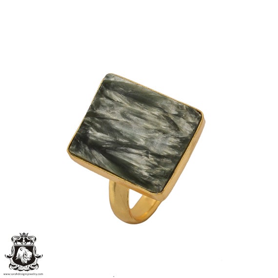 Size 10.5 - Size 12 Seraphinite Ring Meditation Ring 24k Gold Ring Gpr502