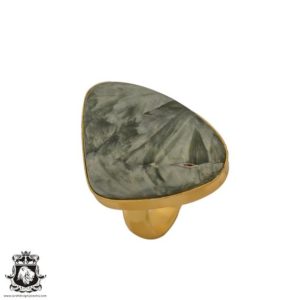 Shop Seraphinite Rings! Size 6.5 – Size 8 Adjustable Seraphinite Energy Healing Ring • Meditation Crystal Ring • 24K Gold  Ring GPR635 | Natural genuine Seraphinite rings, simple unique handcrafted gemstone rings. #rings #jewelry #shopping #gift #handmade #fashion #style #affiliate #ad
