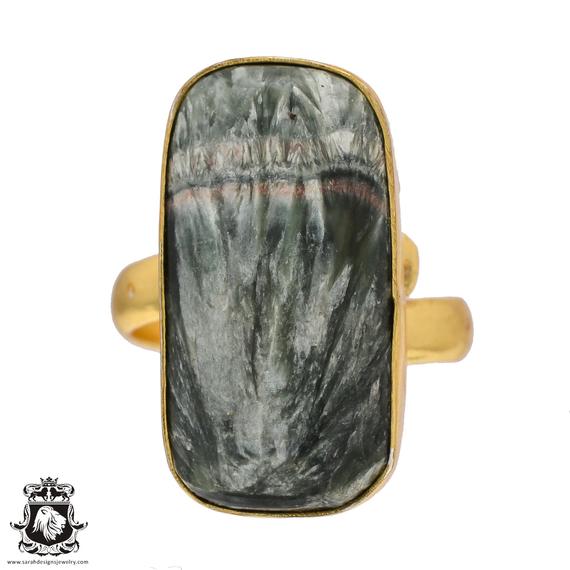 Size 8.5 - Size 10 Seraphinite Ring Meditation Ring 24k Gold Ring Gpr508