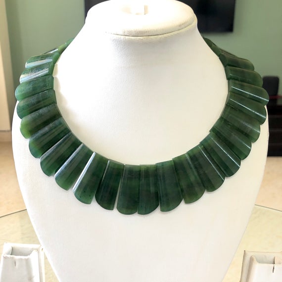 Natural Green Serpentine Layout Necklace Gemstone Bib Necklace Cleopatra Necklace Collar Necklace For Women, 13"/24mm To 31mm, Gds1915