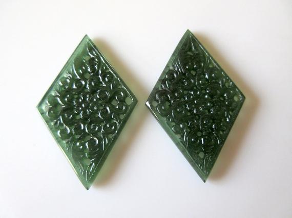 1 Piece Beautiful Hand Carved Green Serpentine Gemstone Carving, Filigree Finding, Natural Serpentine 57x36mm, Sku-tc70