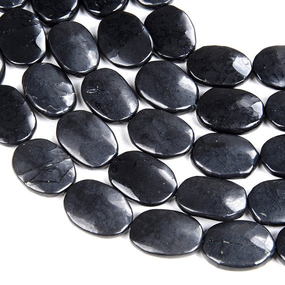 Natural Smooth Shungite Gemstone Grade Aaa Freeform Oval 25x18mm Loose Beads (d48)