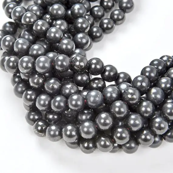 6mm Genuine Shungite Smooth Gemstone Anti Radiation High Carbon Grade Aaa Round  15.5 Inch Full Strand Loose Beads (80007677-a276)