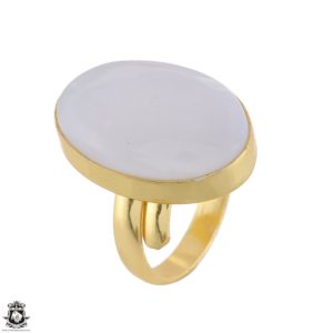 Shop Selenite Rings! Size 8.5 – Size 10 Adjustable Selenite Energy Healing Ring • Meditation Crystal Ring • 24K Gold  Ring GPR1750 | Natural genuine Selenite rings, simple unique handcrafted gemstone rings. #rings #jewelry #shopping #gift #handmade #fashion #style #affiliate #ad