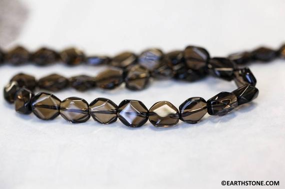 M/ Smoky Quartz 8x9mm Beveled Flat Nugget Beads 16" Strand Routinely Enhanced Brown Quartz Beads For Jewelry Making