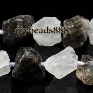 Shop Smoky Quartz Beads! Mixed Rock Crystal and Smoky Quartz Raw rough nugget Bead,Cut Nugget,Nugget Bead,crystal quartz,crystal bead,18-19×25-28mm,15" full strand | Natural genuine beads Smoky Quartz beads for beading and jewelry making.  #jewelry #beads #beadedjewelry #diyjewelry #jewelrymaking #beadstore #beading #affiliate #ad