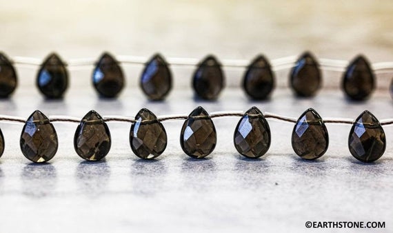 M/ Smoky Quartz 10x14mm/ 9x11mm/ 8x10mm Flat Pear Briolette Beads 15.5" Strand Enhanced Brown Quartz Gemstone Beads For Jewelry Making