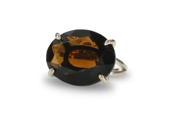 Smoky Quartz Ring · Brown Gemstone Ring · Smokey Quartz Jewelry · Silver Ring · Oval Ring · Statement Ring · Oval Cut Ring
