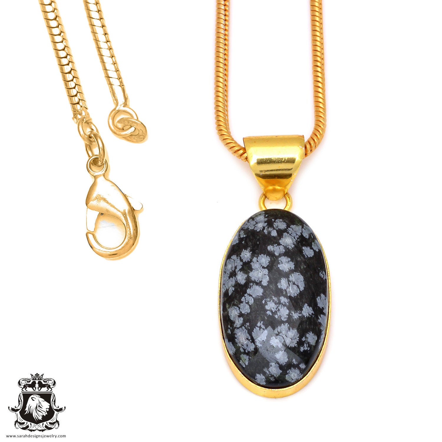 Snowflake Obsidian Pendant Necklaces & Free 3mm Italian 925 Sterling Silver Chain Gph88