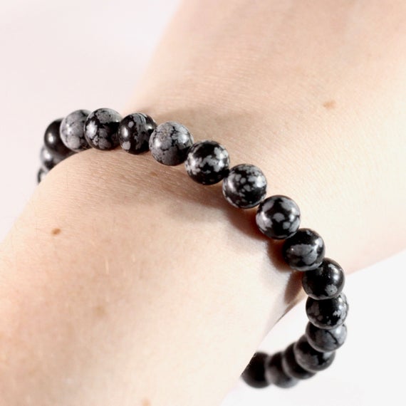 Natural Snowflake Obsidian Stretchy Bracelet // Elastic Bracelets // Stone Jewelry // Village Silversmith