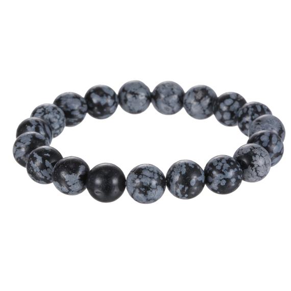 Snowflake Obsidian Bracelet Smooth Round 8mm 10mm 7.5" Length