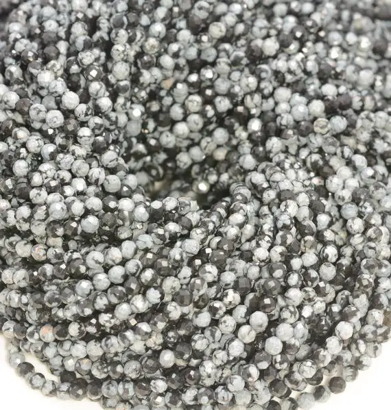 3mm Snowflake Obsidian Gemstone Black White Micro Faceted Round Grade Aaa Beads 15inch Wholesale (80010167-a195)