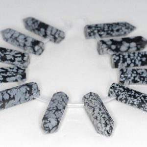 Shop Snowflake Obsidian Bead Shapes! 31x8mm Snowflake Obsidian Gemstone Point Healing Chakra Hexagonal Point Focal Bead Full Strand 12 Beads (90183766A-368) | Natural genuine other-shape Snowflake Obsidian beads for beading and jewelry making.  #jewelry #beads #beadedjewelry #diyjewelry #jewelrymaking #beadstore #beading #affiliate #ad