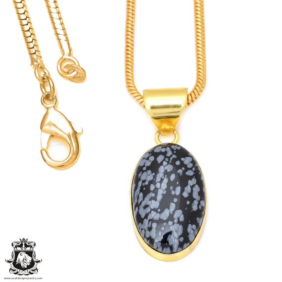 Snowflake Obsidian 24k Gold Necklace Gph81