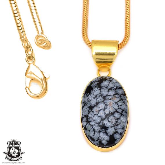 Snowflake Obsidian Pendant Necklaces & Free 3mm Italian 925 Sterling Silver Chain Gph78