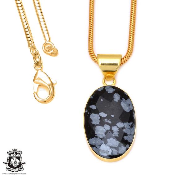 Snowflake Obsidian 24k Gold Pendant Necklace