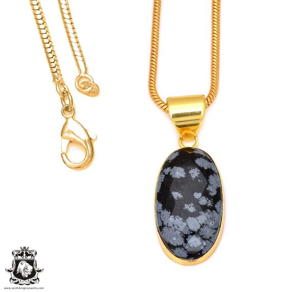 Snowflake Obsidian 24k Gold Necklace Gph80