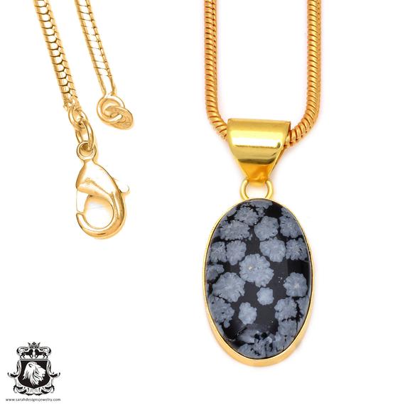 Snowflake Obsidian Pendant Necklaces & Free 3mm Italian 925 Sterling Silver Chain Gph77