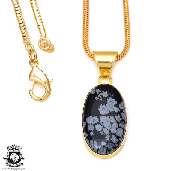 Snowflake Obsidian Pendant Necklaces & Free 3mm Italian 925 Sterling Silver Chain Gph83