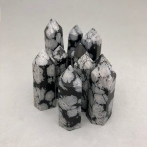 Shop Snowflake Obsidian Points & Wands! One Snowflake Obsidian point | Natural genuine stones & crystals in various shapes & sizes. Buy raw cut, tumbled, or polished gemstones for making jewelry or crystal healing energy vibration raising reiki stones. #crystals #gemstones #crystalhealing #crystalsandgemstones #energyhealing #affiliate #ad